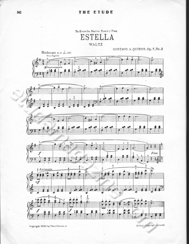Estella (Waltz). Gustavo A. Quiros, Op. 7, No. 2