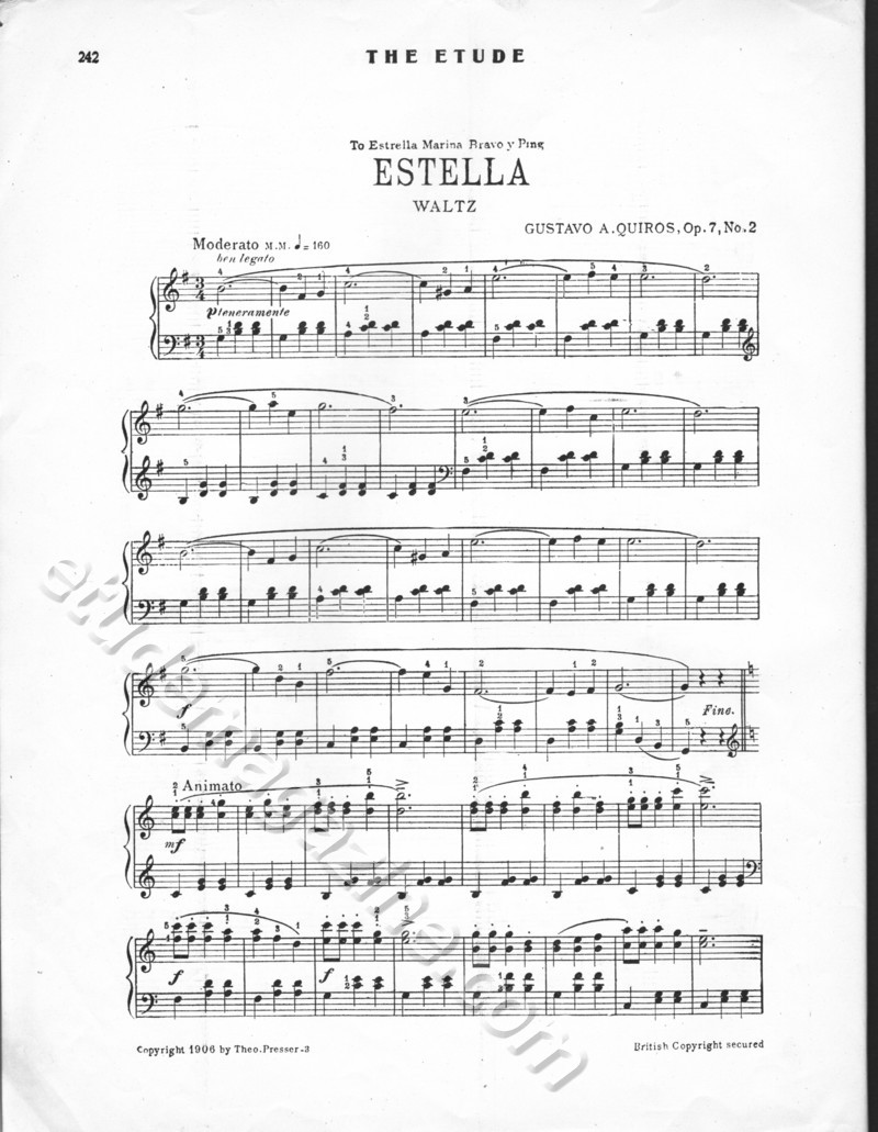 Estella (Waltz). Gustavo A. Quiros, Op. 7, No. 2