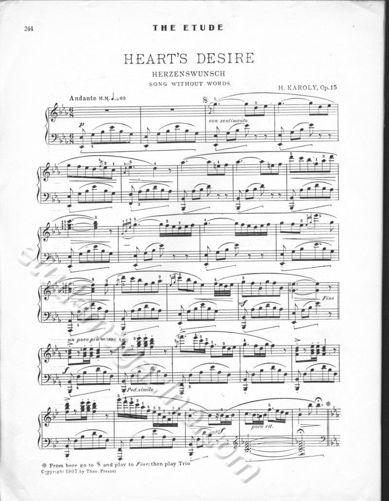 Heart's Desire (Song Without Words). H. Karoly, Op. 15
