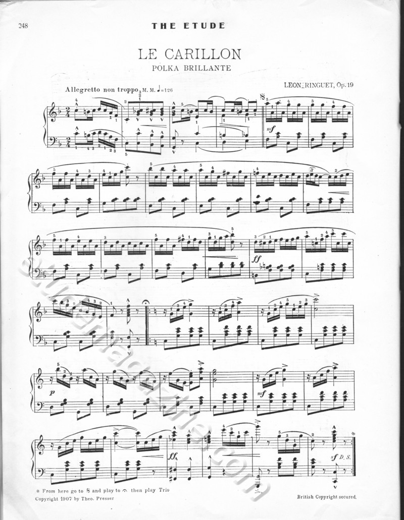 Le Carillon (Polka Brillante). Leon Ringuet, Op. 19.