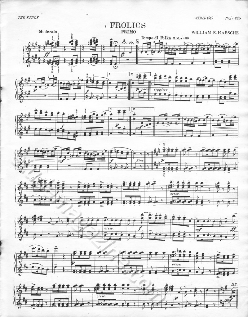 Frolics (Piano 4-Hand). William E. Heasche.