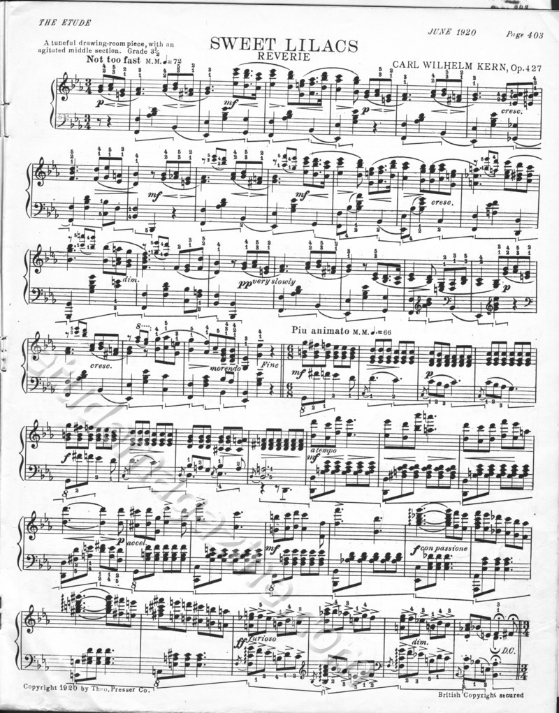 Sweet Lilacs (Reverie). Carl Wilhelm Kern, Op. 427.