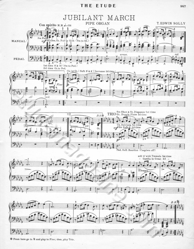 Jubilant March (Pipe Organ). T. Edwin Solly.
