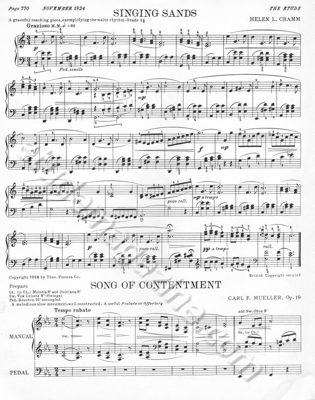 Singing Sands. Helen L. Cramm. Song of Contentment. Carl F. Mueller, Op. 19.