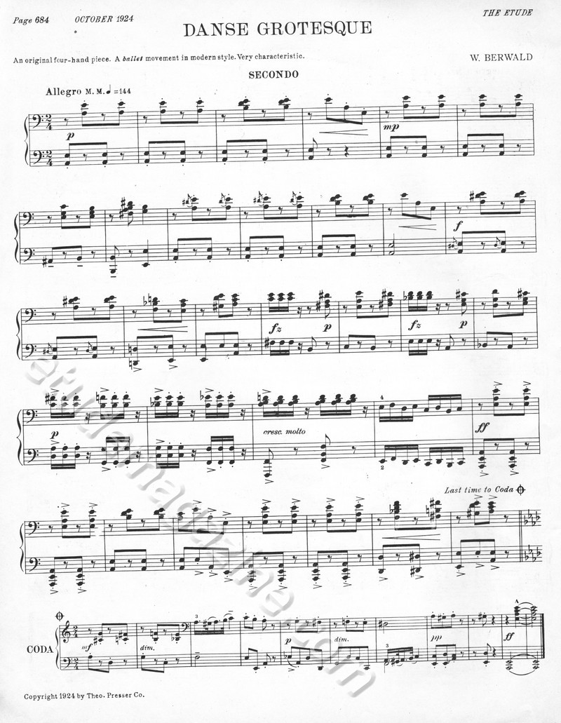 Danse Grotesque. (Piano 4-Hand) W. Berwald.