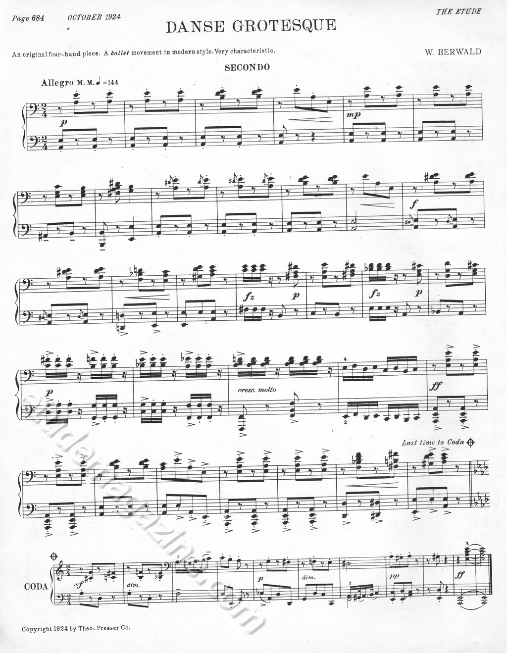 Danse Grotesque. (Piano 4-Hand) W. Berwald.