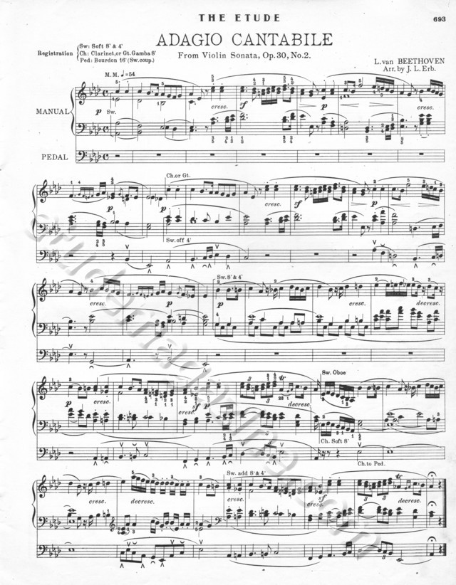 Adagio Cantabile, from Violin Sonata, Op. 30, No. 2. Arranged for Organ by J.L. Erb.