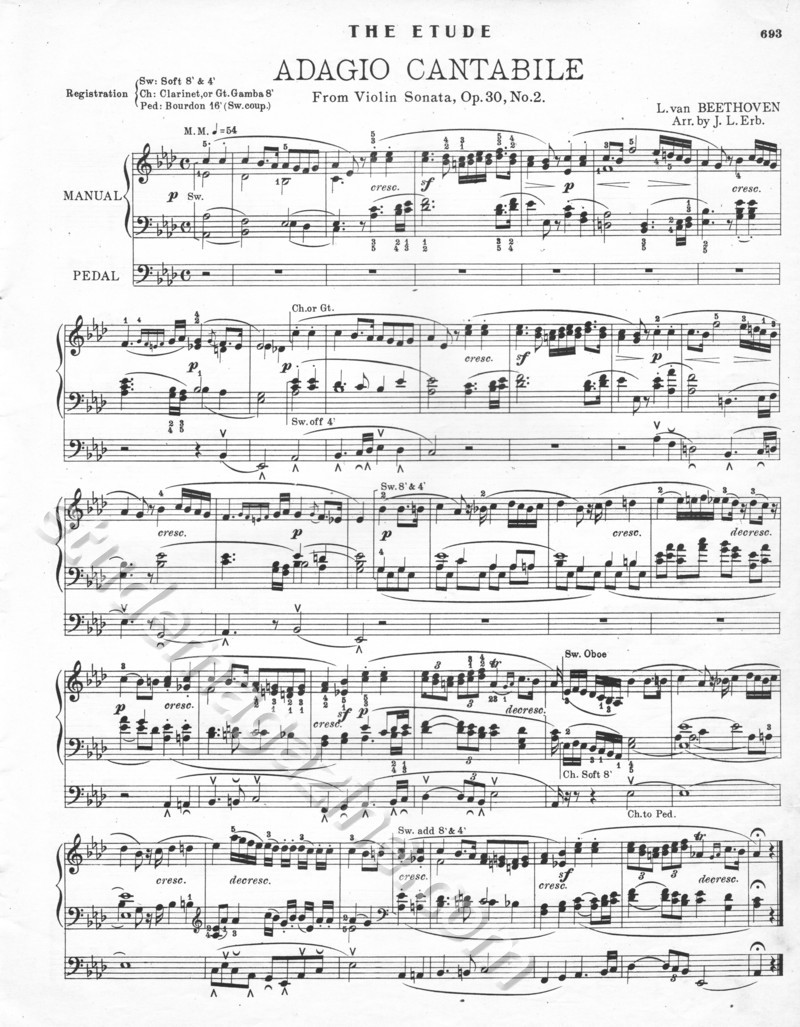 Adagio Cantabile, from Violin Sonata, Op. 30, No. 2. Arranged for Organ by J.L. Erb.