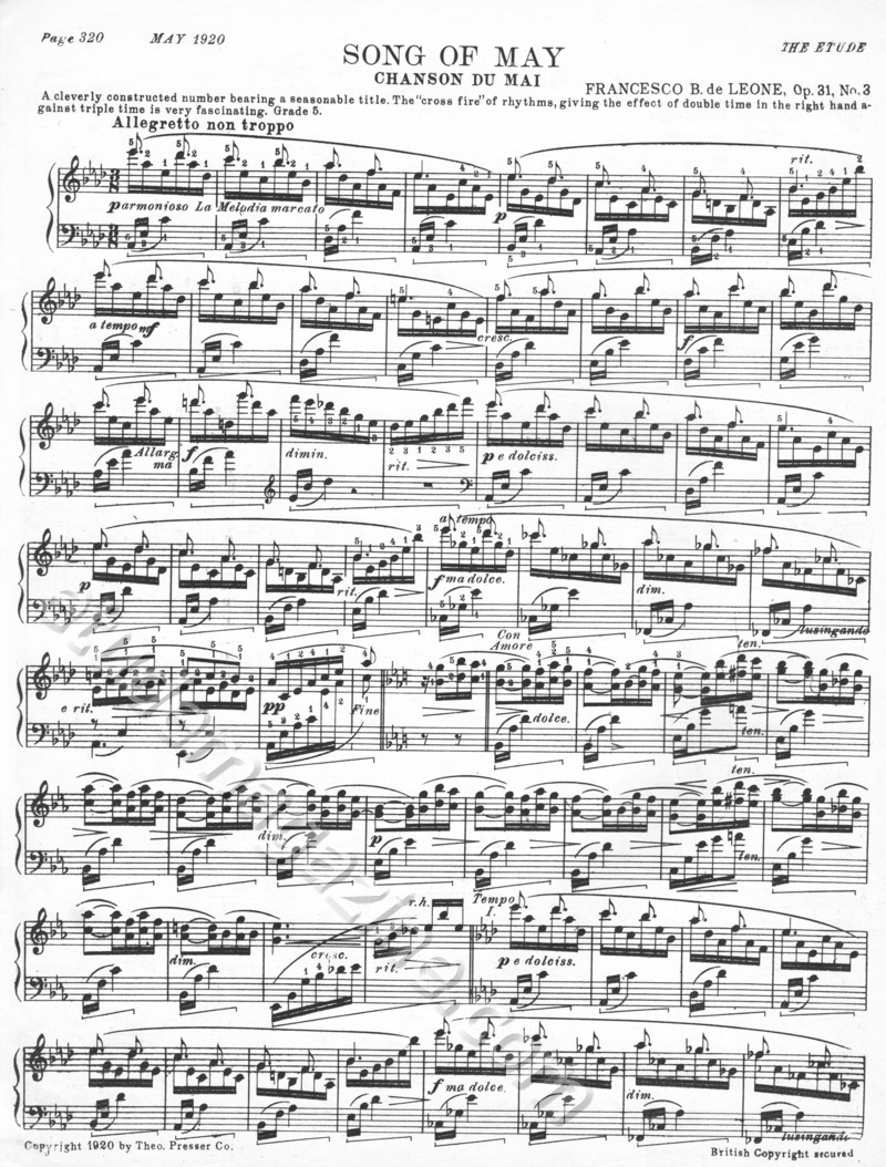 Song of May (Chanson Du Mai). Francesco B. de Leone, Op. 31, No. 3