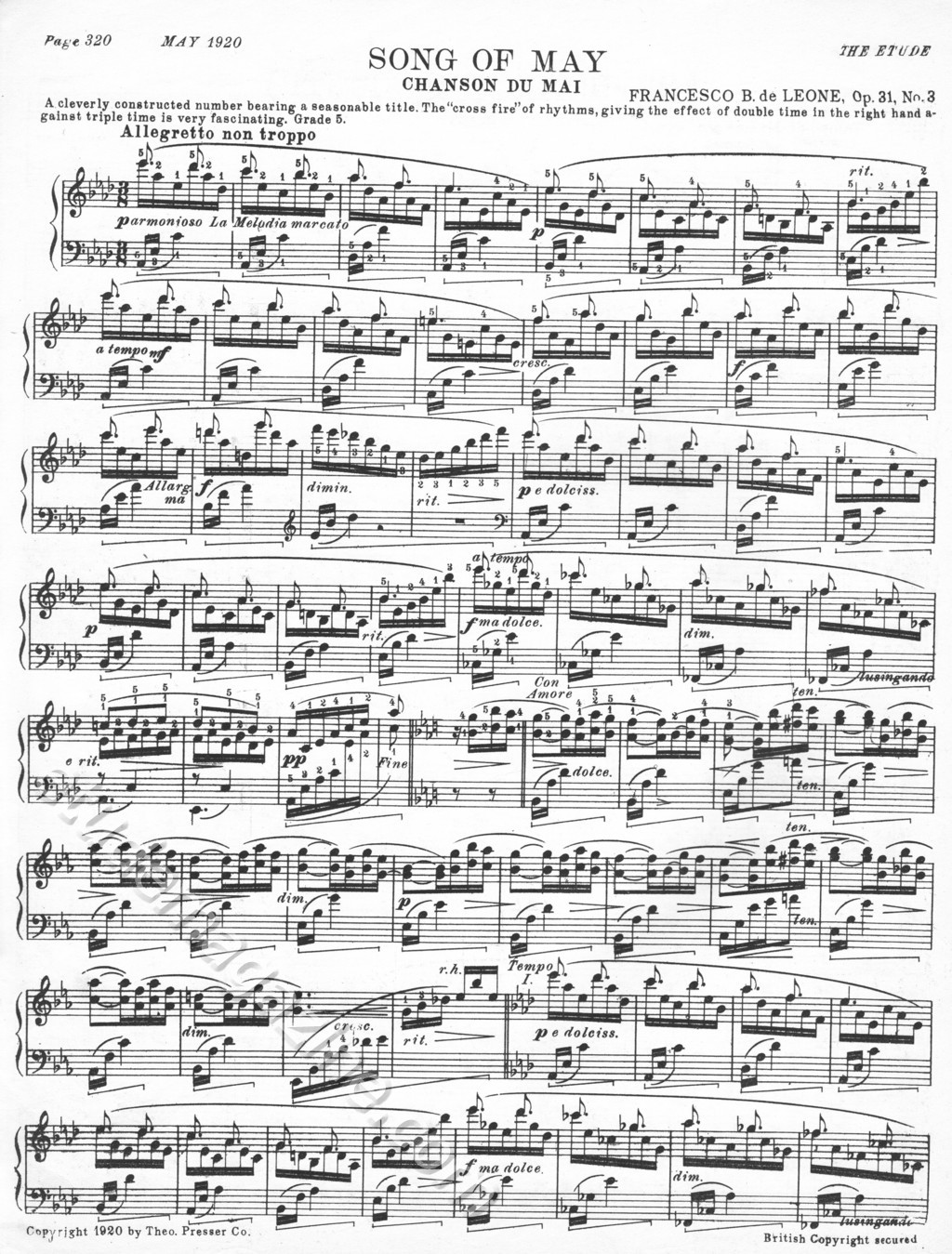 Song of May (Chanson Du Mai). Francesco B. de Leone, Op. 31, No. 3
